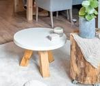 Salontafel wit met houten poten, Huis en Inrichting, Tafels | Salontafels, Ophalen, Gebruikt, 50 tot 100 cm, Rond