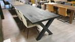 Zwarte mangohouten eettafel van 280x110cm, Ophalen, 100 tot 150 cm, Vijf personen of meer, Metaal