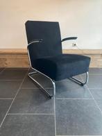 Twee Gispen 405 fauteuils, chroom, nieuwe zwarte ribstof, Huis en Inrichting, Design, 75 tot 100 cm, Zo goed als nieuw, Metaal