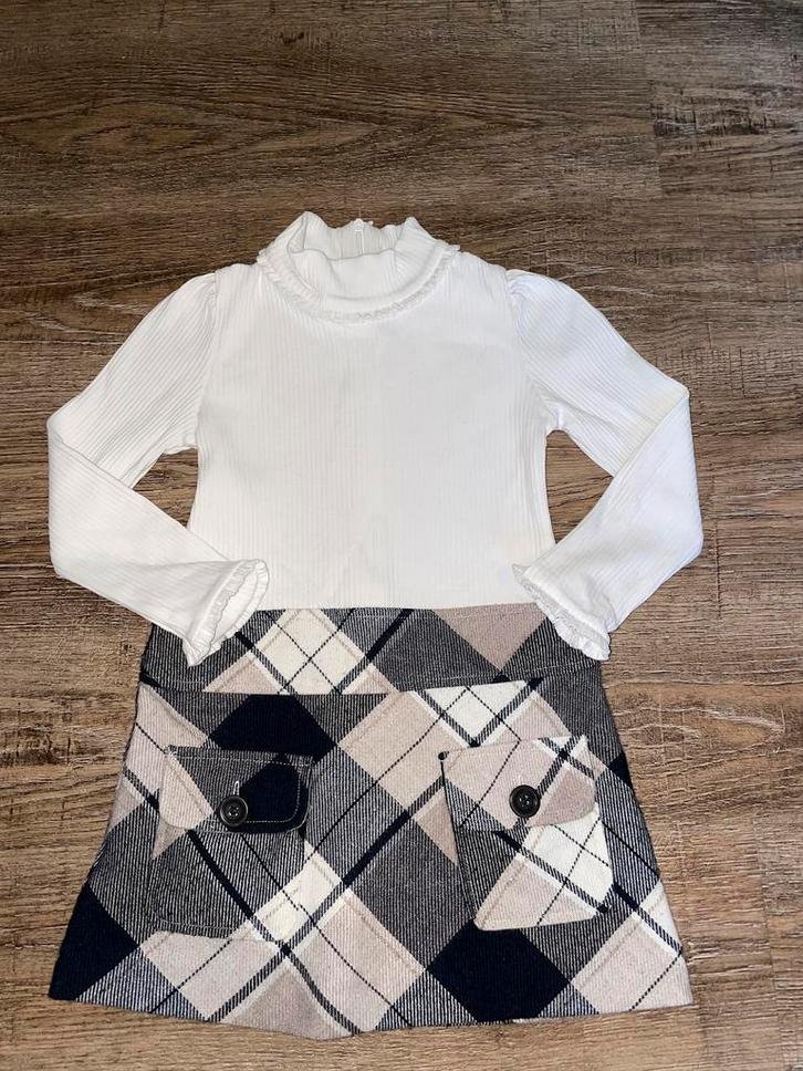 Mayoral kerst jurk lange mouwen rib stof ruitjes mt 104, Kinderen en Baby's, Kinderkleding | Maat 104, Zo goed als nieuw, Meisje