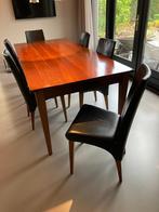 Kersen houten eettafel met 6 leren stoelen, Huis en Inrichting, Tafels | Eettafels, Ophalen, Gebruikt, 200 cm of meer, 50 tot 100 cm