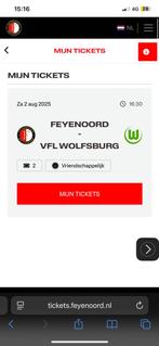 Feyenoord VFL wolfsburg, Tickets en Kaartjes, Twee personen