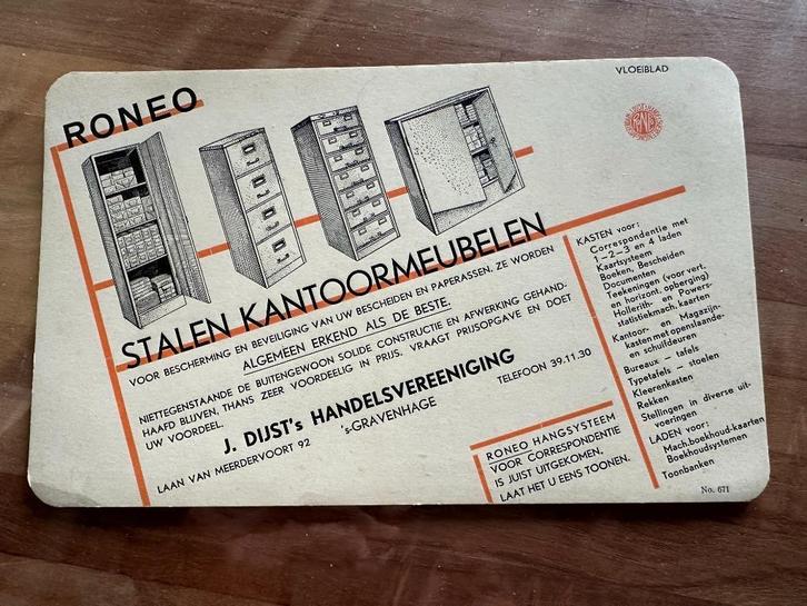 Roneo vloeiblad. Vloeiblad Dijst stalen kantoormeubelen., Verzamelen, Merken en Reclamevoorwerpen, Gebruikt, Gebruiksvoorwerp