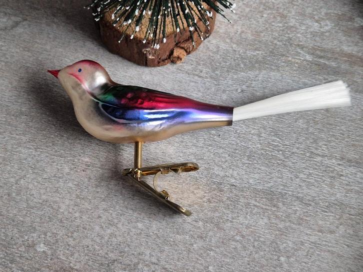 Vintage kerstbal vogeltje kleur 566, Diversen, Kerst, Gebruikt, Ophalen of Verzenden