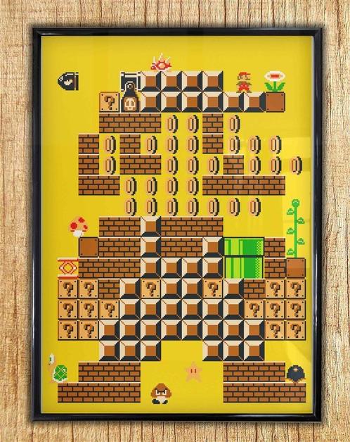 SUPER MARIO PIXEL ART Videogame Poster Print in frame, Verzamelen, Posters, Nieuw, A1 t/m A3, Rechthoekig Staand, Verzenden