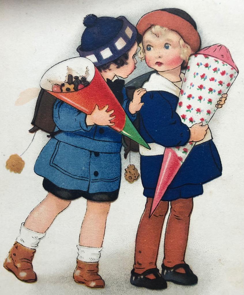 FRITZ BAUMGARTEN - gesigneerd - snoepzak - weer naar school, Verzenden, 1920 tot 1940, Gelopen, Kinderen