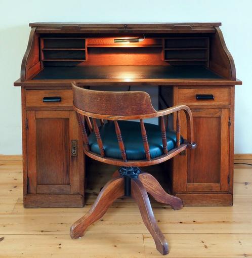 eikenhouten cylinderbureau, antiek, Huis en Inrichting, Kasten | Secretaires, Gebruikt, Ophalen