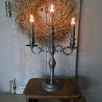 Brocante oude tinnen kandelaar 3-arms hoogte 32cm *Etage3*, Gebruikt, ., Ophalen of Verzenden, .