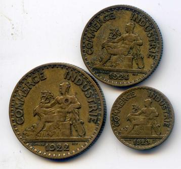 Frankrijk 50 C. + 1 en 2 Franc 1922, 1923 en 1924 beschikbaar voor biedingen
