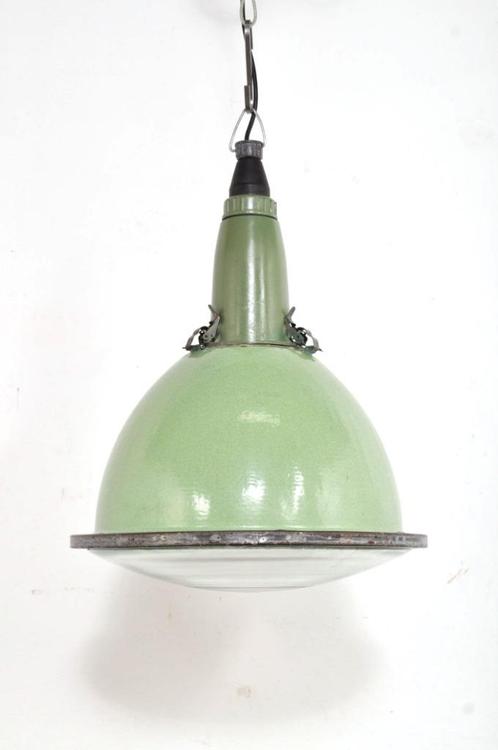 Vintage emaille lampen fabriekslamp bol glas jaren 50, Huis en Inrichting, Lampen | Hanglampen, Gebruikt, Ophalen of Verzenden