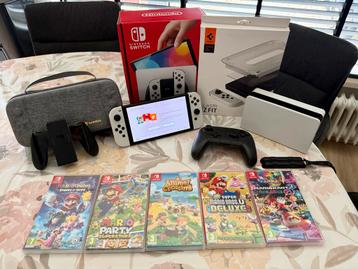 Nintendo Switch OLED + Pro Controller + 5 Games + 128Gb beschikbaar voor biedingen