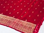 Indiase Sari zijde - Rood & Goud, Hobby en Vrije tijd, Stoffen en Lappen, Nieuw, Ophalen of Verzenden, 30 tot 120 cm, Rood
