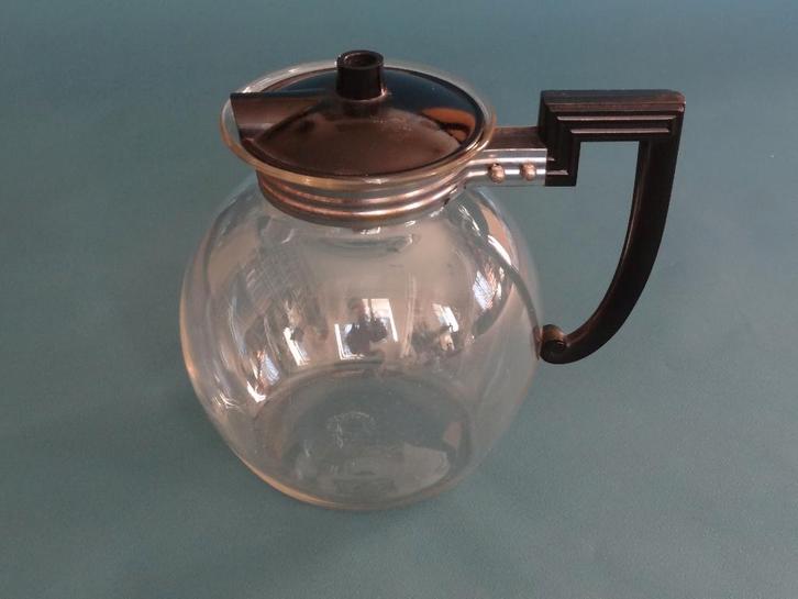 Vroege glazen kan met bakelieten handvat, ca 1880, Antiek en Kunst, Antiek | Glas en Kristal, Verzenden