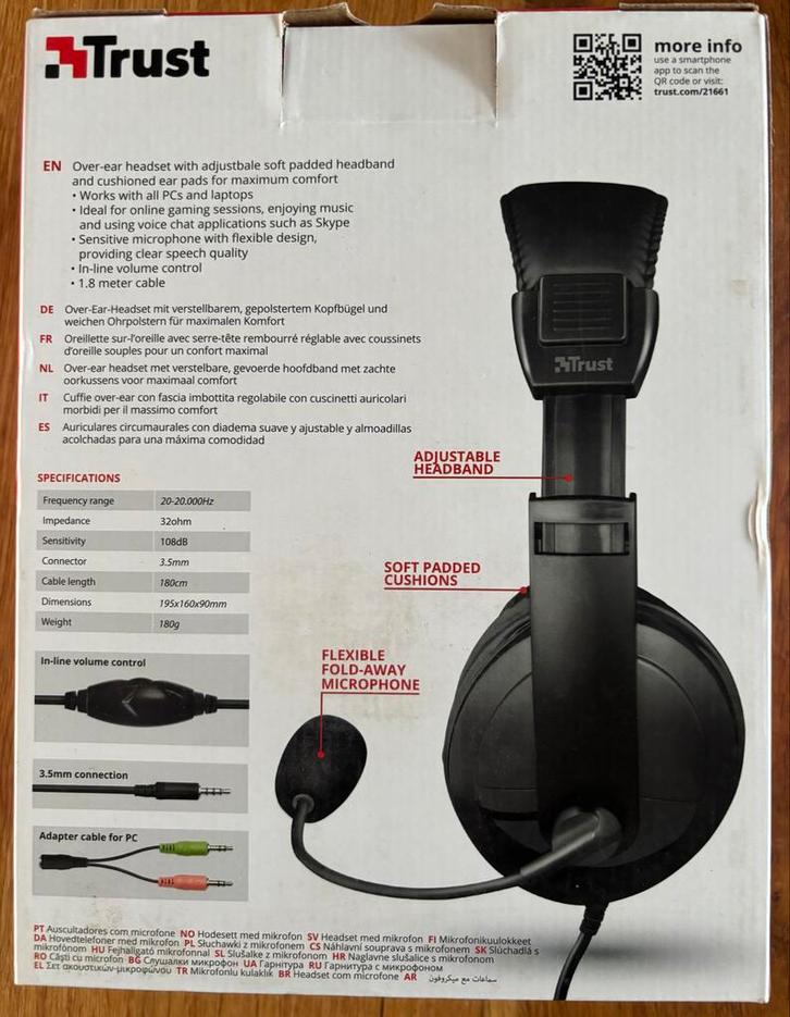 Nieuwe Trust Quasar Headset - Over-ear - Bedraad, Computers en Software, Headsets, Nieuw, Over-ear, Bedraad, Inklapbare microfoon