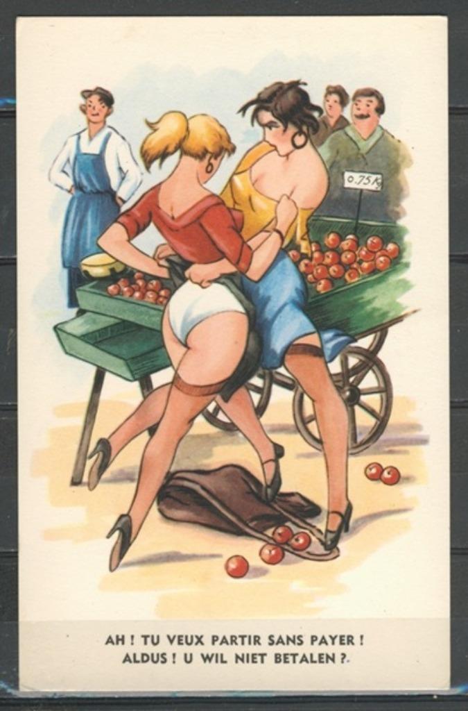 Erotiek Humor Nostalgie Vintage Ansichtkaart f-75b jdu, Verzamelen, Ansichtkaarten | Themakaarten, Ongelopen, 1940 tot 1960, Overige thema's