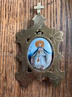 Antiek messing lijstje met porseleinen Maria, Antiek en Kunst, Ophalen of Verzenden