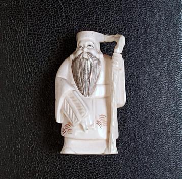 Netsuke Antiek Japan Been Jurojin Lang Leven Waaier beschikbaar voor biedingen