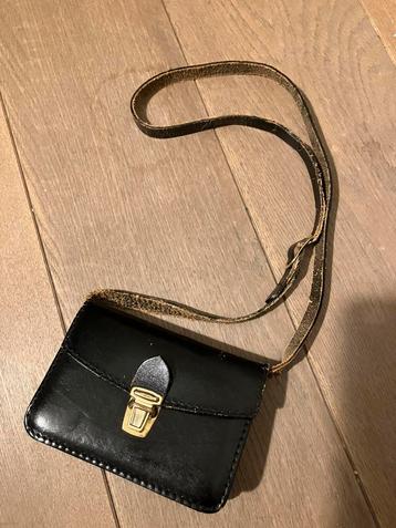 Klein leren vintage tasje handtas schoudertasje zwart beschikbaar voor biedingen