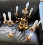 Messing kroonluchter met 9 lampjes, mid Century, Huis en Inrichting, Lampen | Kroonluchters, Ophalen, Zo goed als nieuw, Metaal