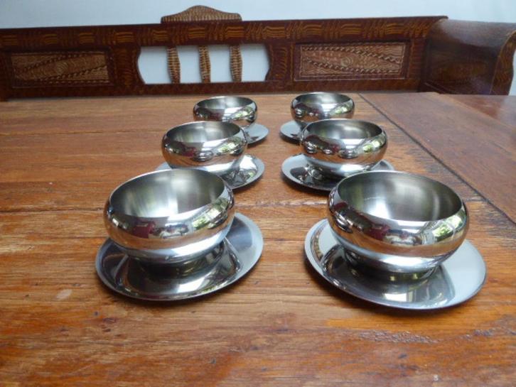 6 r.v.s. kommetjes +schoteltjes, Antiek en Kunst, Antiek | Servies los, Ophalen of Verzenden