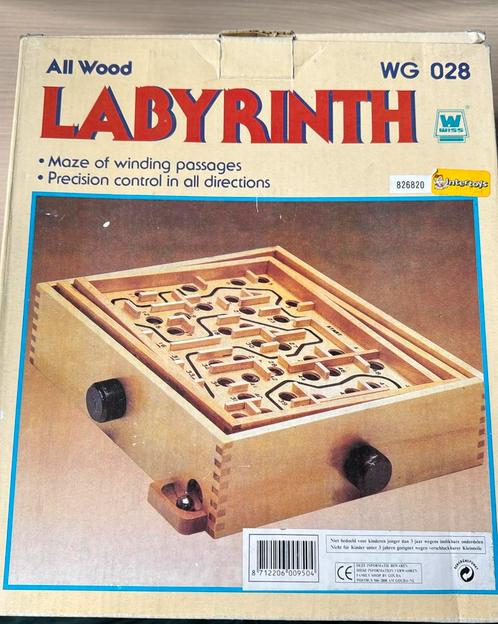 Houten Labyrinth / Doolhof spel in doos, Hobby en Vrije tijd, Gezelschapsspellen | Bordspellen, Gebruikt, Een of twee spelers