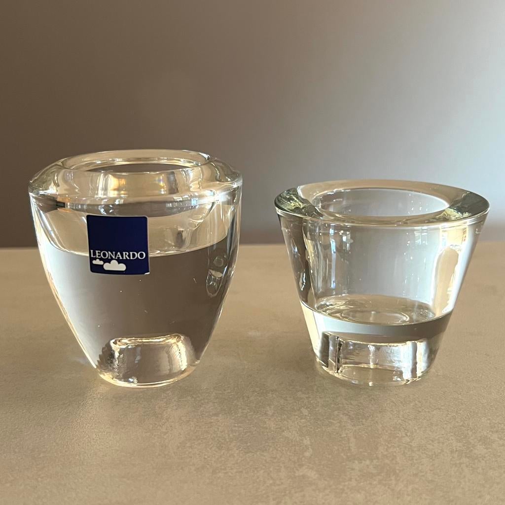 Twee glazen kandelaars Leonardo en Duni, Huis en Inrichting, Woonaccessoires | Kandelaars en Kaarsen, Ophalen of Verzenden