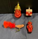 4x kerstbal glas rood, beertje, kerstman hoofd, vogel, huis, Ophalen, Gebruikt