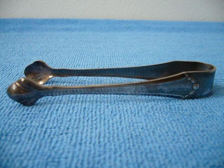 Oude verzilverde tang voor suikerklontjes of ijsklontjes, Antiek en Kunst, Antiek | Goud en Zilver, Zilver, Ophalen of Verzenden