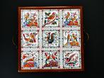 Dienblad met tegeltableau met 9 tegels van vogels, Antiek en Kunst, Ophalen of Verzenden