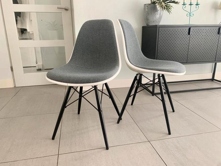 Vitra Eames stoelen wit gestoffeerd grijs dsw zwart, Huis en Inrichting, Stoelen, Zo goed als nieuw, Wit, Ophalen of Verzenden
