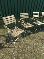 bistrostoelen met armleuning en tafel met koperen blad, Ophalen, Gebruikt, Metaal, Inklapbaar