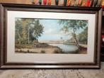 Groot aquarel landschap, signeerd, Antiek en Kunst, Ophalen