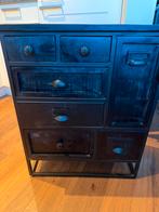 Zwart hout met ijzer ladekastje, Huis en Inrichting, Kasten | Ladekasten, Zo goed als nieuw, 3 of 4 laden, Minder dan 100 cm, 25 tot 50 cm