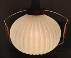 Vintage design lamp Teakhout glasbol messing Philips? Deens?, Huis en Inrichting, Lampen | Hanglampen, Gebruikt, Ophalen of Verzenden