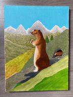 naïef schilderij J. Verheyen Bergmarmotten, Antiek en Kunst, Kunst | Schilderijen | Klassiek, Ophalen of Verzenden