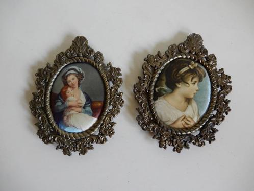 Baroklijstjes met zijden portretjes, Antiek en Kunst, Kunst | Schilderijen | Klassiek, Ophalen of Verzenden