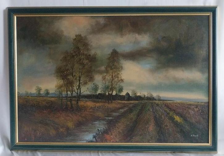 H Knauf (1901-1976) - Dorpszicht - 1970, Antiek en Kunst, Kunst | Schilderijen | Klassiek, Ophalen