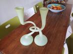 Lichtgroene Vaas, tweeling vaas, 2 in 1 vaas., Ophalen of Verzenden, Zo goed als nieuw, Groen, Glas