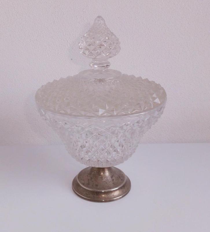 Suikerpot met voet en deksel, kristalgeslepen antiek, Antiek en Kunst, Antiek | Glas en Kristal, Ophalen of Verzenden