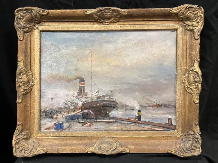 “Batavier London Rotterdam” van Lod. Brautigam 12-4-‘40, Antiek en Kunst, Kunst | Schilderijen | Klassiek, Ophalen
