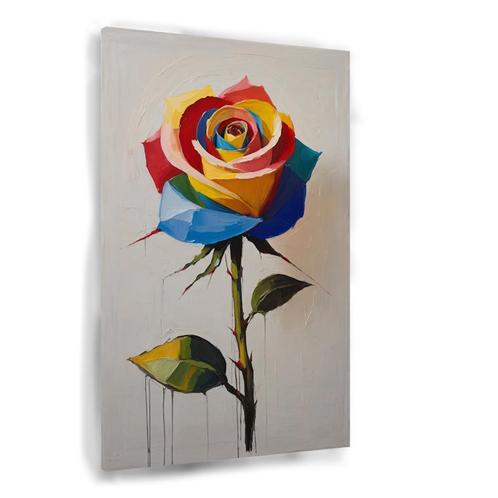 Kleurrijke roos met schaduw canvas 60x90cm - 18mm., Huis en Inrichting, Woonaccessoires | Schilderijen, Tekeningen en Foto's, Nieuw