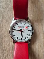 Mondaine Slim Elegant horloge 36 mm, rood, Overige merken, Leer, Staal, Ophalen of Verzenden