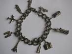 Metalen Schakel Armband met 10 Vakantie Bedels - Eifeltoren, Overige merken, Overige materialen, Gebruikt, Verzenden