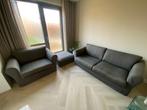 Bankstel met hocker grijs, Huis en Inrichting, Ophalen, Gebruikt, 75 tot 100 cm, Rechte bank