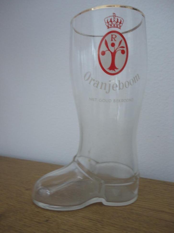 Oud Oranjeboom bierglas laars c.q. stiefel, Verzamelen, Biermerken, Gebruikt, Glas of Glazen, Oranjeboom, Ophalen of Verzenden