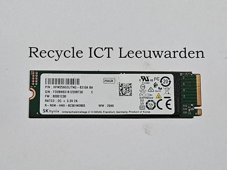Sk hynix 256gb m.2 ssd nvme 8310a, Computers en Software, Harde schijven, Gebruikt, Laptop, Intern, SSD, Ophalen of Verzenden