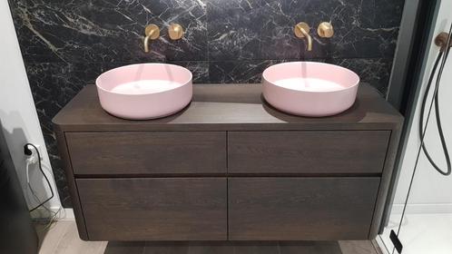 Son Massief Eiken Houten Badmeubel met ronde hoeken 140cm!, Huis en Inrichting, Badkamer | Badkamermeubels, Nieuw, Wastafelkast