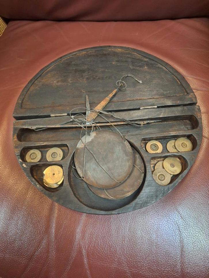 Antieke Reis Weegschaal met Gewichten, Antiek en Kunst, Antiek | Gereedschap en Instrumenten, Ophalen of Verzenden
