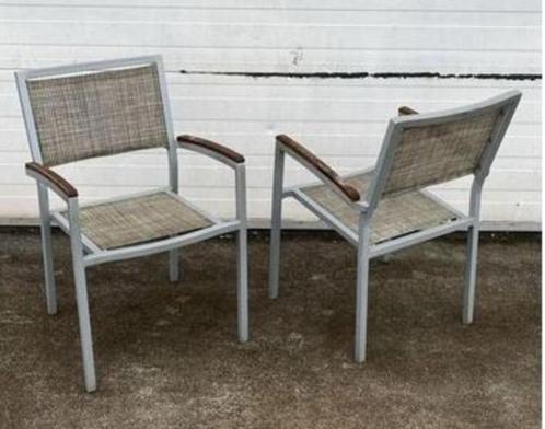 34 nette horeca terrasstoelen stapelbaar textileen beige, Huis en Inrichting, Stoelen, Gebruikt, Vijf, Zes of meer stoelen, Hout