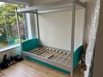 Massief grenenhouten hemelbed turqoise / zilver, Huis en Inrichting, Ophalen, 90 cm, Eenpersoons, Zo goed als nieuw